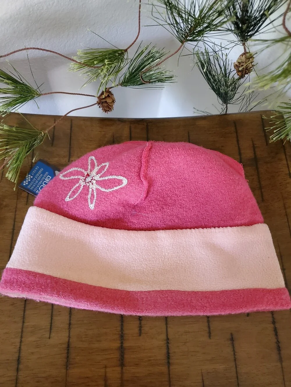 Bula Vintage Wool Exterior Fleece Lined Pink Flower Beanie Hat